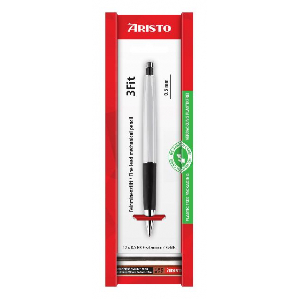 10 Stück Aristo Druckbleistift Feinminenstift 3Fit 0.50 mattsilber, AR85345EB, Härte HB, 0,5mm, mattsilber, mit Radiergummi 9003182003709 Aristo