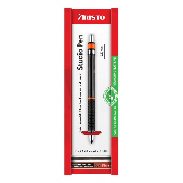 10 Stück Aristo Druckbleistift Feinminenstift Studio 0.50 schwarz, AR85704EB, Härte HB, 0,5mm, schwarz, mit Radiergummi 9003182003716 Aristo
