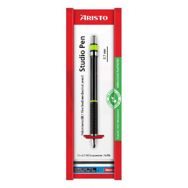 10 Stück Aristo Druckbleistift Feinminenstift Studio 0.70 schwarz, AR85707EB, Härte HB, 0,7mm, schwarz, mit Radiergummi 9003182003723 Aristo