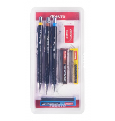 Druckbleistift-Set Feinminenstift Geo-Pen 3er Set schwarz, AR85010, H&auml;rte HB, 0,35mm+0,5mm+0,7mm, schwarz