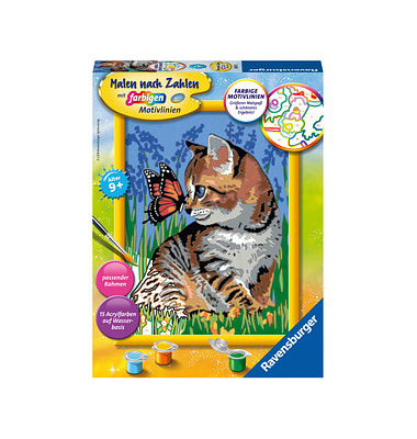 Malen-nach-Zahlen Katze mit Schmetterling mehrfarbig Malen-nach-Zahlen Katze mit Schmetterling mehrfarbig