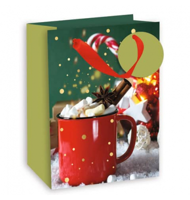 Geschenktasche 52709, Weihnachten, Schleifenband mit Anhänger, Weihnachtsmotiv, 17,7cm x 22,7cm