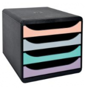 Schubladenbox Bigbox, A4+, 4 Schubladen, schwarz-pastell
