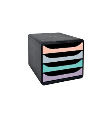 Schubladenbox Bigbox, A4+, 4 Schubladen, schwarz-pastell