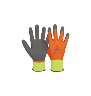 Montagehandschuhe SuperFlex +, Latex, Latexschaum, neon-gelb/orange/grau, Gr&ouml;&szlig;e 8 / M