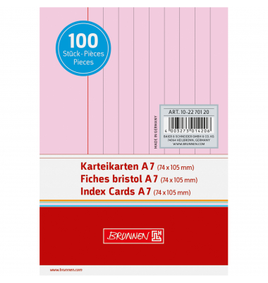 Karteikarten 102270120 rot A7 liniert 190g 