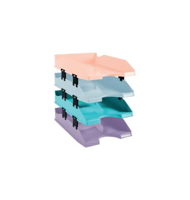 Briefablage Combo Midi Aquarel 113296SETD, A4/C4, pastell-blau/grün/violett/koralle, Polystyrol stapelbar