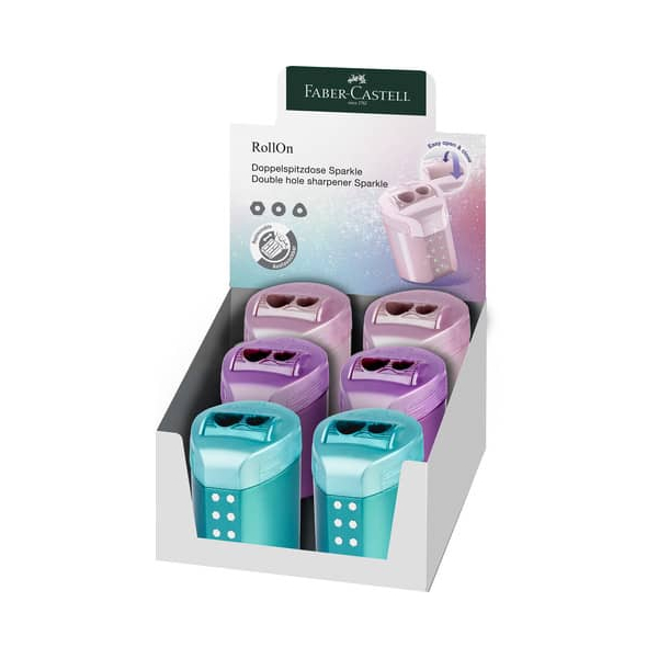 4005401839002 - FABER-CASTELL Dosenspitzer doppelt Faber Doppelspitzdose RollOn rosa lila oder türkis 4005401839002 - FABER-CASTELL Dosenspitzer doppelt Faber Doppelspitzdose RollOn rosa lila oder türkis