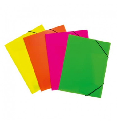 Gummizugmappe 19596, A4 farbig sortiert Polypropylen (PP), mit 3 Einschlagklappen