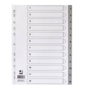 Kunststoffregister KF01917, 1 bis 12, A4, 120µm, graue Taben, 12-teilig