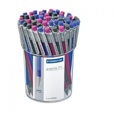 Druckbleistift Graphite 777 im K&ouml;cher, 77707KP50, H&auml;rte HB, 0,7mm, farbig sortiert, mit Radiergummi