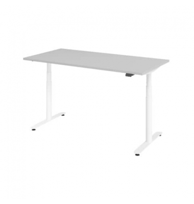 Sitz-Steh-Schreibtisch, elektrisch höhenverstellbar, 63-127cm (H), 160x80cm (BxT), rechteckig, grau / silber
