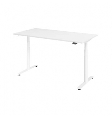 Sitz-Steh-Schreibtisch, elektrisch höhenverstellbar, 63-127cm (H), 160x80cm (BxT), rechteckig, weiß / silber