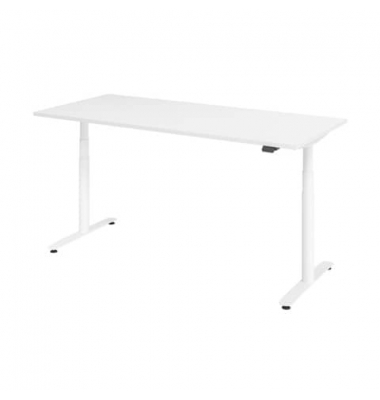 Sitz-Steh-Schreibtisch, elektrisch höhenverstellbar, 63-127cm (H), 180x80cm (BxT), rechteckig, weiß / silber