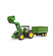 Traktoren-Serie: 7R Traktor John Deere 7R 350 mit Frontlader und Tandemachstransportanhänger 3155 Spielzeugauto