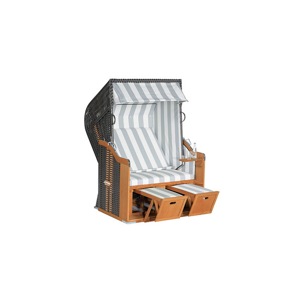 4028041960011 - Müsing Strandkorb Sunny Smart Rustikal 250 Basic grau weiß gestreift anthrazit Kunststoff Holz 1-teilig 4028041960011 - Müsing Strandkorb Sunny Smart Rustikal 250 Basic grau weiß gestreift anthrazit Kunststoff Holz 1-teilig