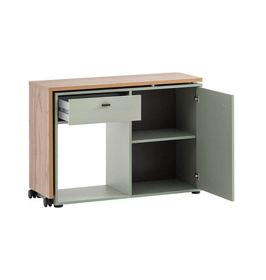 Schreibtischkombination Tiny Working 701834, 75,3cm (H), 104,6x39cm (BxT), rechteckig, eiche / pastellgrün/eiche