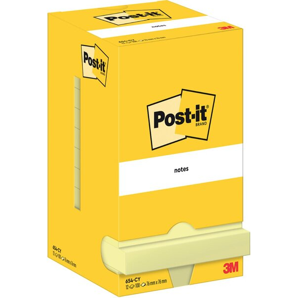 3M Haftnotiz 654 CY, Notes, 76x76mm (BxH), gelb, Block 