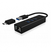 USB-Hub Icy Box IB-HUB1419-LAN 4-fach schwarz