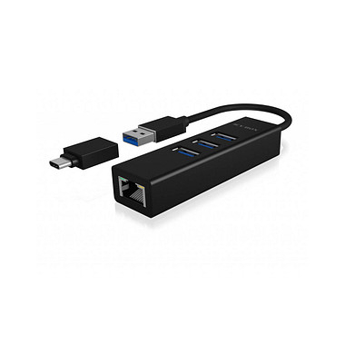 USB-Hub Icy Box IB-HUB1419-LAN 4-fach schwarz