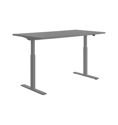 E-Table elektrisch höhenverstellbarer Schreibtisch grau rechteckig, T-Fuß-Gestell grau 160,0 x 80,0 cm