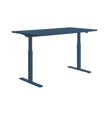 E-Table elektrisch höhenverstellbarer Schreibtisch petrolblau rechteckig, T-Fuß-Gestell blau 160,0 x 80,0 cm