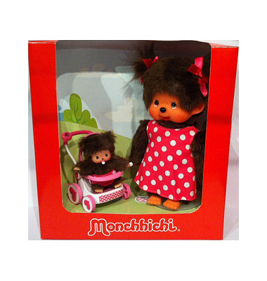 Mutter mit Kinderwagen Monchhichi Puppe