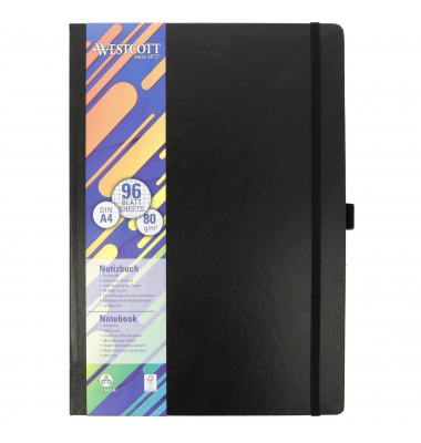 Notizbuch E-744829 00, schwarz, A4, kariert, 80g, 96 Blatt / 192 Seiten