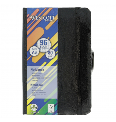 Notizbuch E-744843 00, schwarz, A6, kariert, 80g, 96 Blatt / 192 Seiten