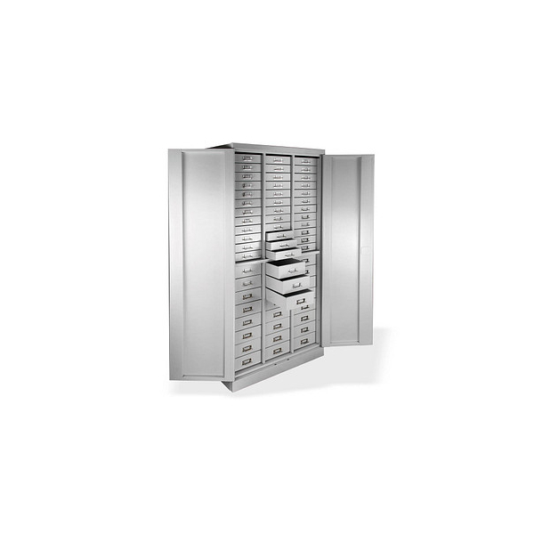 4050049406628 - Schubladenschrank 60 Schubladen Zylinderschloss 2-Punkt-Verriegelung B 800 x T 410 x H 1790 mm lichtgrau RAL 7035