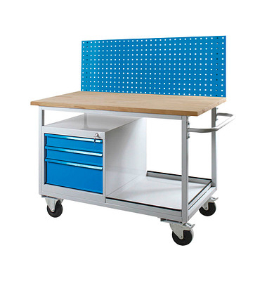 ADB Werkbank Eko lichtgrau, lichtblau 3 Schubladen 130,0 x 60,0 x 85,0 cm