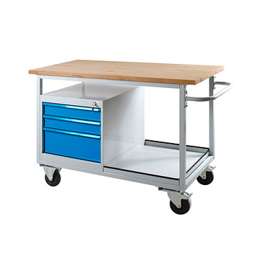 ADB Werkbank Eko lichtgrau, lichtblau 3 Schubladen 130,0 x 60,0 x 85,0 cm
