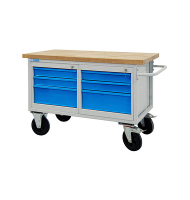 ADB Werkbank lichtgrau, lichtblau 6 Schubladen 130,0 x 60,0 x 82,7 cm