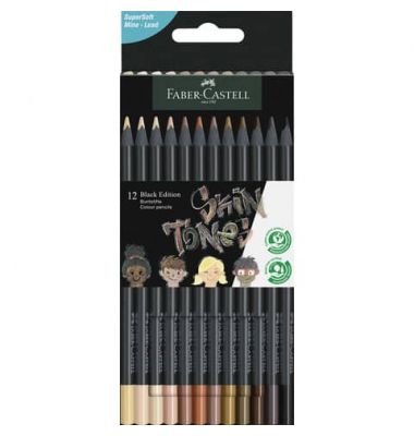Buntstifte-Set Black Edition Hauttöne, 116414, farbig sortiert, dreikant, ergonomisch, Packung