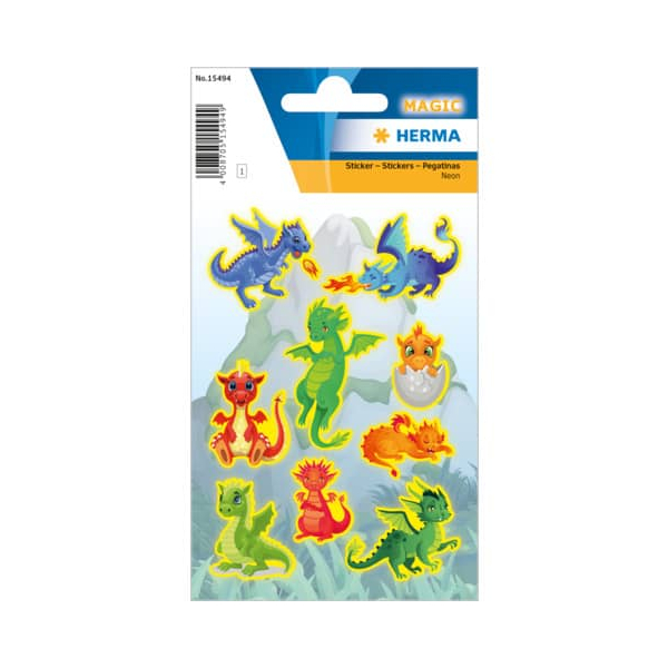 10 x HERMA Schmucketikett MAGIC Drachen Neon 1 Bl 1 Pack