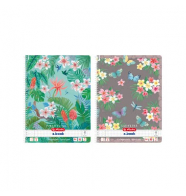 Notizblock 50044238 Ladylike, Blumen, kariert Rand beidseitig / Lineatur 28, A4, 70g, sortiert, 80 Blatt