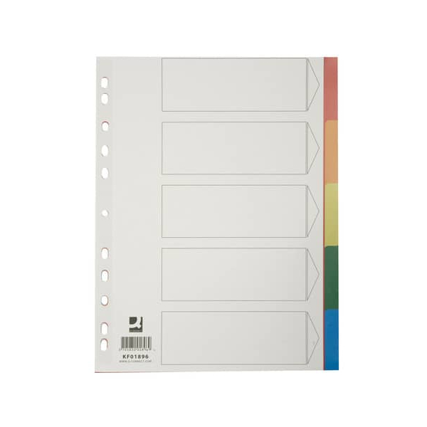 Q-connect Kunststoffregister KF01896, 5-teilig blanko, A4, 125µm, farbige Taben, 5-teilig 5705831018969 Q-connect