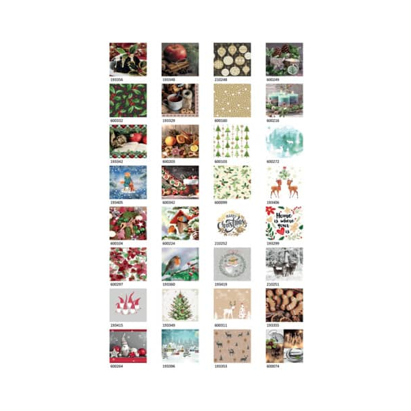 192 Stück PaperDesign Weihnachtsservietten Xmas 2025 69490 / 32 weihnachtliche Motive, 3-lagig, 33x33cm  PaperDesign 20 Stück
