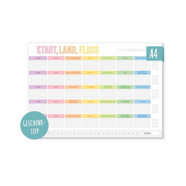 6 Stück TRENDSTUFF 6919-3 Stadt-Land-Fluss Block A4 50Bl Stadt-Land-Fluss-Block 9783866798038 TRENDSTUFF