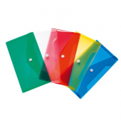 Dokumententasche 20031, Din Lang, transparent dunkelblau/rot/dunkelgr&uuml;n/gelb und wei&szlig;, Polypropylen (PP), Druckknopf