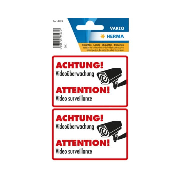 10 Stück Herma Hinweisetiketten Videoüberwachung 4008705154741 Herma 2 Stück