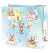 Geschenktasche 22330 TQ Baby Teddy, Baby  Geburtstag, Kordelband mit Geschenkanhänger, Baby Teddy, 150mm x 145mm