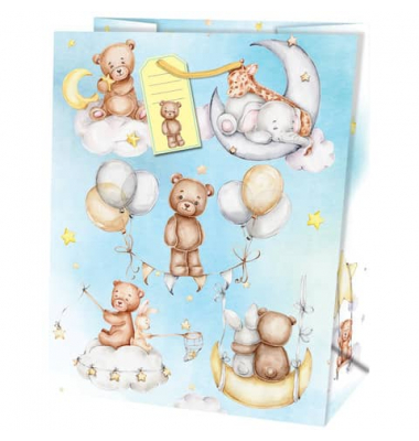 Geschenktasche 22330 TL Baby Teddy, Baby  Geburtstag, Kordelband mit Geschenkanhänger, Baby Teddy, 267mm x 330mm