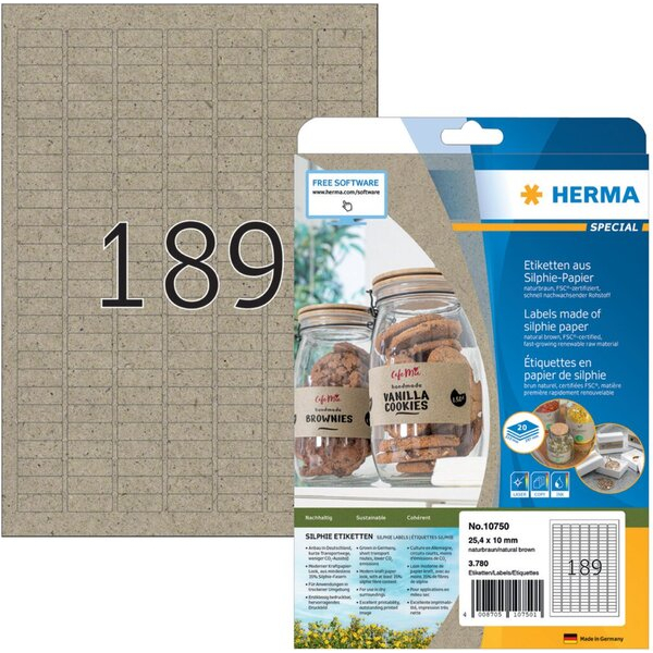 4008705107501 - Universaletiketten aus Silphie Papier 10750 naturbraun 3780 Etiketten auf DIN A4 (210x297mm) 3780 Etiketten 4008705107501 3780 Stück