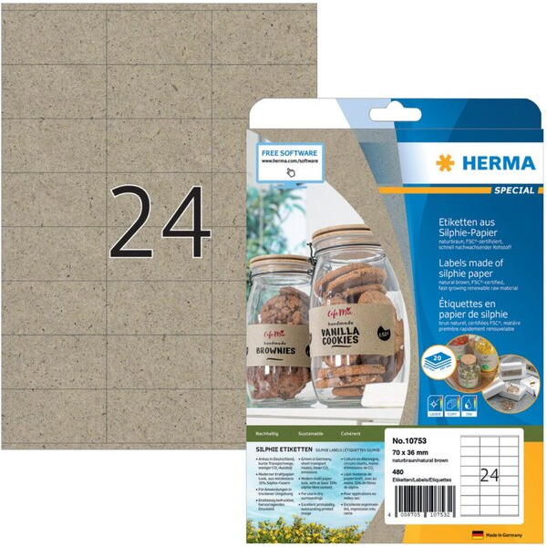 4008705107532 - Universaletiketten aus Silphie Papier 10753 naturbraun 480 Etiketten auf DIN A4 (210x297mm) 480 Etiketten 4008705107532 480 Stück