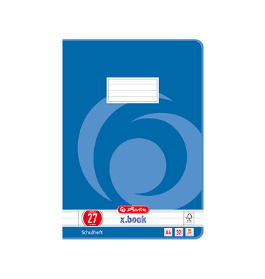 Schulheft 340281 x.book, Lineatur 28 / kariert mit Rand innen/außen, A4, 80g, rot, 32 Blatt / 64 Seiten