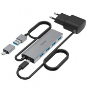 hama USB-Hub 4-fach grau