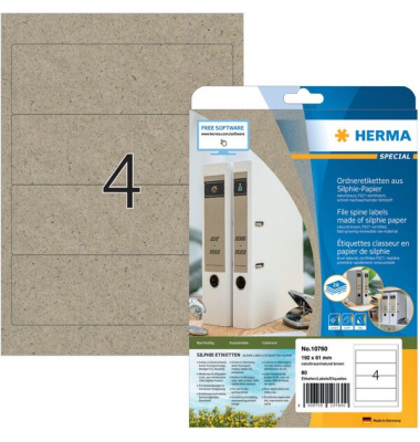 R&uuml;ckenschilder Special 10760, natur, breit/kurz, 61x192mm, selbstklebend, permanent 