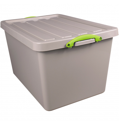 Aufbewahrungsbox Recycling 96RDG, 96 Liter mit Deckel, außen 715x495x400mm, Polypropylen, 100 % recycelt taubengrau