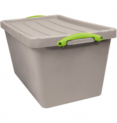 Aufbewahrungsbox Recycling 56RDG, 56 Liter mit Deckel, außen 600x400x350mm, Polypropylen, 100 % recycelt taubengrau